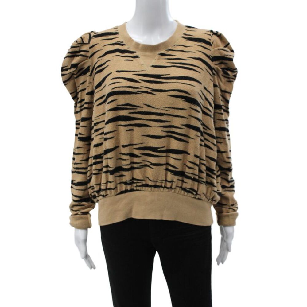 Free People Womens Pullover Sweater Beige Animal Print Crew Neck Size L
